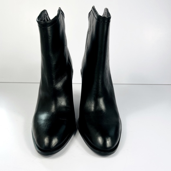 Great Condition! Zara Black Leather Block Heel Ankle Boots 6 (36) - Picture 7 of 10